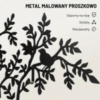 HOMCOM Wieszak ścienny, Wieszak na płaszcze montowany na ścianie, Design drzewa z ptakami, Czarny(m-5)