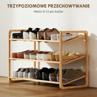 HOMCOM 3-Tier Bamboo Shoe Rack, Freestanding Storage Shelving Unit for 12 Pairs of Shoes, Shoe Shelf Stand for Hallway, Living Room, Bedroom, 76 x 33 x 50.8 cm, Natural Wood Finish(m-5)
