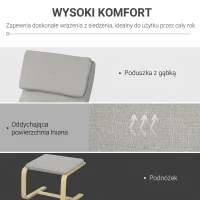 HOMCOM Fotel klubowy z podnóżkiem, pokrowiec imitujący len, drewniana rama, do 120 kg, Jasnoszary/Natura(m-4)