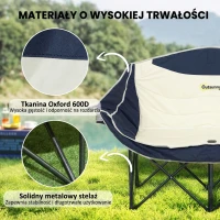 Outsunny Składany fotel 2-osobowy kempingowy z uchwytem na napoje, torbą transportową, do 250 kg, niebieski(m-5)