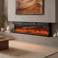 HOMCOM Lareira Elétrica Encastrável ou de Chão 750/1500W, 3 Lados, 12 Cores de Chama 3D, Termóstato, Comando à Distância, Preto(m-2)