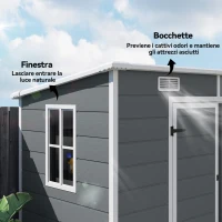 Outsunny Casetta da Giardino in Resina con Pavimento, 2 Porte con Blocco, Finestra, 2.4 x 1.3 m, Grigio(m-7)