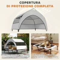 PawHut Lettino per Cani con Copertura a 3 Lati Rimovibile, in Poliestere e Acciaio, 122x92x94 cm, Grigio Chiaro e Nero(m-4)