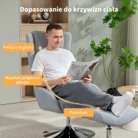 HOMCOM Obrotowy Fotel Tapicerowany z Podnóżkiem, Z Opuszczanym Oparciem, Fotel z Podłokietnikami do Salonu, Sypialni, Szary(m-4)