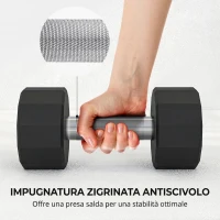 SPORTNOW Set 2 Manubri a 12 Lati da 10 kg in Metallo e Gomma con Impugnatura Antiscivolo, 26x13x13 cm, Nero(m-6)