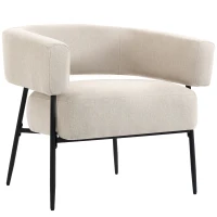 HOMCOM Fauteuil voor Woonkamer, Loungestoel met Dik Kussen, Gestoffeerde Relaxstoel in Linnenlook met Stalen Frame, Beige(m-15)