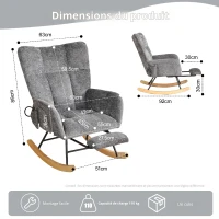 Fauteuil à bascule, coussins gonflables réglables, dossier haut, repose-pieds et rangement latéral, 63x92x89 cm, Gris foncé(m-1)