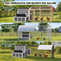 PawHut Pollaio in Legno con Nido a 3 Cubi, Tetto Impermeabile, Vassoio Estraibile per 2-4 Galline, Grigio Chiaro(m-8)