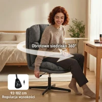 HOMCOM Obrotowy fotel akcentowy, fotel do czytania z tkaniny lnianej bez podłokietników, szerokie siedzisko z metalowymi nogami, ciemnoszary(m-6)