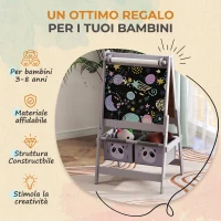 AIYAPLAY Lavagna per Bambini con Cavalletto 3 in 1 e 2 Contenitori, Età 3-8 anni, 54x46.5x93cm, Grigio(m-6)