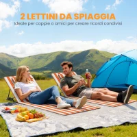 Outsunny Set 2 Lettini Pieghevoli Portatili, Spiaggia, Schienale Regolabile, Arancione.(m-5)