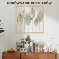 HOMCOM Metalowa rama z motywem liści, ozdoba ścienna, nowoczesny styl, w kolorze złotym(m-7)