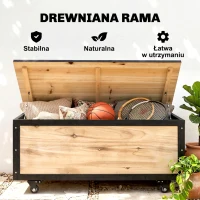Outsunny 121 Litre Outdoor Storage Box with Wheels, Steel Reinforced Wooden Deck Box Garden Storage Organiser, for Balcony, Porch, Poolside(m-5)