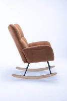 Fauteuil à bascule en tissu teddy, avec poche, dossier enveloppant et base en bois massif, pour salon ou chambre d’enfant, Marron(m-21)
