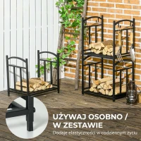 Stojak na drewno kominkowe Outsunny, wewnętrzny, 46 x 32 x 126 cm, 3 poziomy, z 4 hakami, uchwytami, czarny metal(m-4)
