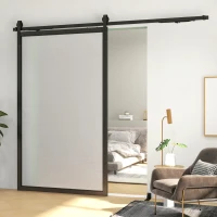 Kompletny zestaw okuć do drzwi przesuwnych HOMCOM, 244 cm, z szynami, rolkami, urządzeniami przeciwskokowymi, stoperami drzwiowymi, prowadnicą, system z stalą węglową, Czarny(m-7)