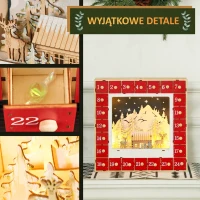 HOMCOM Kalendarz Adwentowy LED z Sceną Wiejską, 24 Duże Szuflady, MDF, 34 x 7 x 34 cm, Czerwony(m-6)