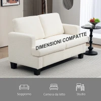 HOMCOM Divano 2 Posti Moderno in Ciniglia con Cuscini Rimovibili e Lavabili, 138x70x80 cm, Bianco Crema(m-6)