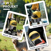 Wózek dla psa PawHut, 2 w 1, składany, torba transportowa, Żółty(m-5)