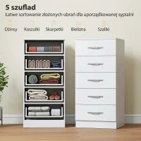 HOMCOM Komoda z 5 szufladami, szafka na ubrania i przybory, płyta wiórowa, biała(m-4)