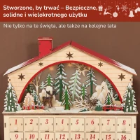 HOMCOM Kalendarz adwentowy do napełniania, 24 szufladki, Świąteczny kalendarz z LED, Dekoracje świąteczne, Pudełko adwentowe, Naturalne drewno, 36 x 10 x 34 cm(m-7)