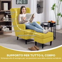 HOMCOM Poltrona con Poggiapiedi in Stile Contemporaneo, in Tessuto Effetto Lino e Legno di Caucciù, 75x83x104 cm, Giallo(m-4)