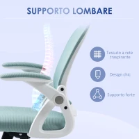 Vinsetto Sedia da Ufficio Ergonomica con Schienale a Rete e Altezza Regolabile, 65.5x61.5x88-97.5cm, Azzurro(m-6)