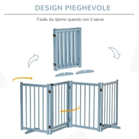 PawHut Cancellino Pieghevole per Cani Taglia Piccola/Media con 4 Pannelli in Legno e Porta, 237.5x36x80 cm, Grigio(m-5)