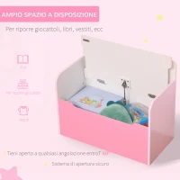 HOMCOM Panca Contenitore con Schienale in Legno per Bambini da 3-6 Anni, 60x30x50 cm, Rosa(m-6)