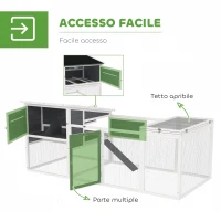 PawHut Pollaio per Galline in Legno di Abete con Casetta, Nido per Cova e Area Esterna, 214x101x 91.5 cm, Grigio(m-8)