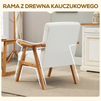 HOMCOM Fotel z podłokietnikami, Fotel w aksamicie, Fotel relaksacyjny w stylu skandi, Fotel z podłokietnikami do salonu, sypialni, nogi z drewna kauczukowego, Kremowy, 68 x 74 x 82 cm(m-5)