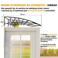 Outsunny Zadaszenie na drzwi wejściowe 90 x 295 cm, zadaszenie półokrągłe z ochroną UV, osłona na drzwi wejściowe z poliwęglanu przeciwdeszczowa na zewnątrz, Biały(m-7)
