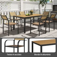 Outsunny Set Tavolo da Giardino Allungabile con 6 Sedie da Esterno Impilabili, Acciaio e Textilene, Marrone(m-8)
