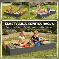 AIYAPLAY Piaskownica 2-częściowa 150x90 cm drewniana z siedziskiem, schowkiem, płytą grzewczą, wyjmowanym zlewozmywakiem i koralikami abakusa, żółta(m-5)