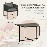 Outsunny 5-częściowy zestaw mebli ogrodowych z polirattanu - stół do jadalni z 4 krzesłami, zestaw do jadalni na balkon, meble ogrodowe z dodatkowym stolikiem, zestaw wypoczynkowy na balkon(m-4)