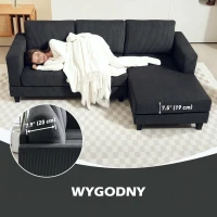 HOMCOM Sofa narożna z szezlongiem, 3-osobowa, sofa w kształcie litery L, tapicerowana narożnik z wyglądem kordu, z wysokogęstościową pianką, do 400 kg, do salonu, sypialni, 214 x 134 x 87 cm, Ciemnoszary(m-7)