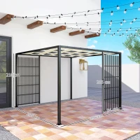 Outsunny Pergola per Esterno 3x3 m con Copertura Ondulata e Pannelli Laterali, in Metallo e Poliestere Nero(m-3)