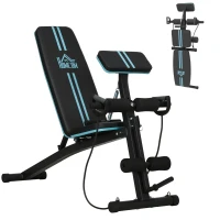 HOMCOM Ławka treningowa, składana ławka z 7-stopniową regulacją oparcia, ławka fitness do 120 kg, niebieska(m-12)