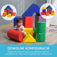 HOMCOM 11-częściowy zestaw miękkich klocków budowlanych, piankowe klocki do zabawy, wspinaczki, duże miękkie klocki, klocki konstrukcyjne dla dzieci w wieku 1-3 lat, wykonane z ekoskóry, kolorowe(m-5)