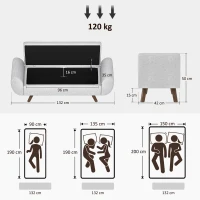 HOMCOM Panca Contenitore Fondo Letto con Braccioli in Tessuto, Gambe in Legno e Vano da 53.8L, 132x42x50 cm, Grigio(m-3)