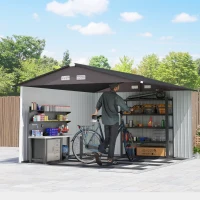 Outsunny Casetta da Giardino con 2 Porte Scorrevoli e 4 Prese d'Aria in Acciaio, 322x277x192 cm, Marrone(m-8)