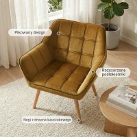 HOMCOM Fotel relaksacyjny z podłokietnikami, welur, żółty, drewniane nogi(m-6)
