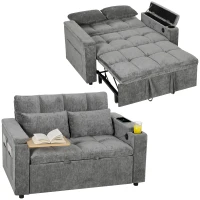 HOMCOM 2-zits slaapbank met verstelbare rugleuning en 2 kussens, 136 x 190 cm, grijs(m-14)