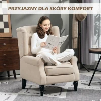 HOMCOM Elegancki fotel uszak, grubo wyściełany, z zdejmowanym pokrowcem, 74 x 87 x 102 cm, beżowy(m-6)
