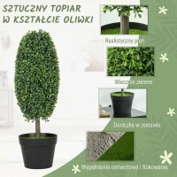 HOMCOM Set of 2 Decorative Artificial Plants, 60cm UV Resistant Faux Olive-Shaped Topiary with Plastic Pot and Flocking, Fake Plants for Indoor Outdoor Decor, Green(m-4)
