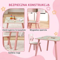ZONEKIZ Dziecięcy zestaw z sosny, stół z 2 krzesłami, motyw zwierzęcy, pokój dziecięcy, 3-8 lat, Różowy(m-5)