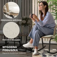 Outsunny Zestaw bujanych krzeseł w stylu boho, z PE-Rattanu, odporny na warunki atmosferyczne, Kremowy(m-4)