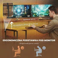 HOMCOM Biurko gamingowe w kształcie litery L z zasilaniem, oświetleniem LED, 4 szufladami, podstawką pod monitor, 155x110x91,4 cm, brązowe(m-5)