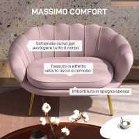 HOMCOM Divano 2 Posti in Velluto con Schienale a Conchiglia, 130x77x77cm, Rosa(m-5)