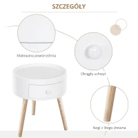 HOMCOM Stolik Kawowy z Szufladą, Okrągły, Design Skandynawski, Obrzeże Ochronne, Drewno, Ø38 x W45 cm, Biały(m-4)